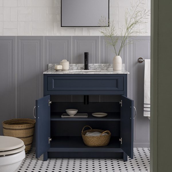 Chatsworth Blue 810mm Vanity with White Marble Basin Top - Image 4