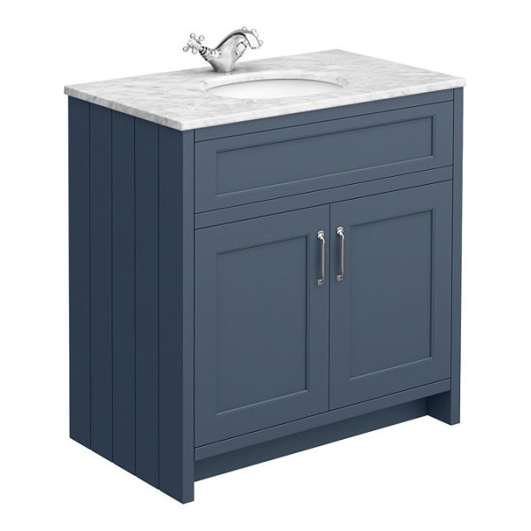 Chatsworth Blue 810mm Vanity with White Marble Basin Top - Image 3