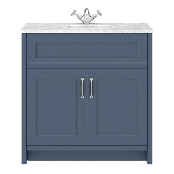 Chatsworth Blue 810mm Vanity with White Marble Basin Top - Image 5
