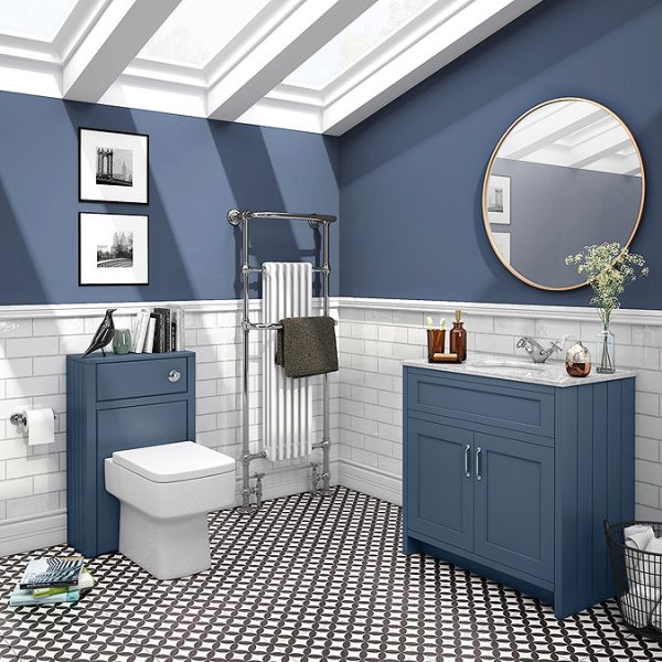 Chatsworth Blue 810mm Vanity with White Marble Basin Top - Image 2