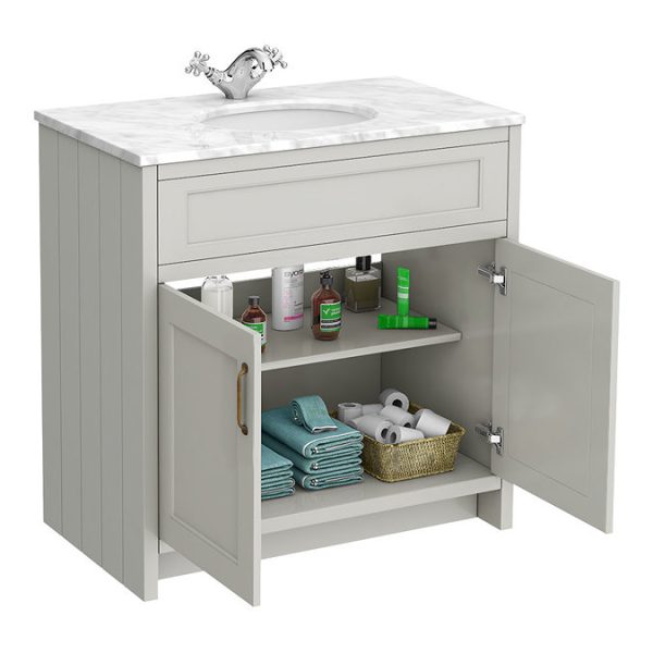 Chatsworth Grey 810mm Vanity with White Marble Basin Top - Image 6