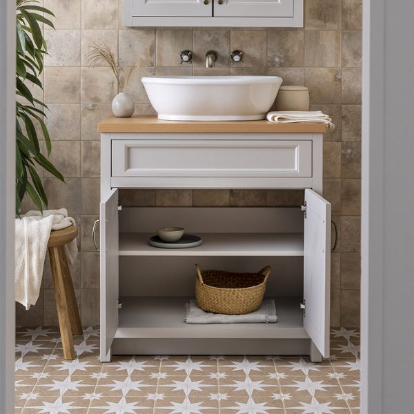 Chatsworth 810mm Traditional Grey Countertop Vanity with Beech Worktop & Antique Brass Handles - Image 2