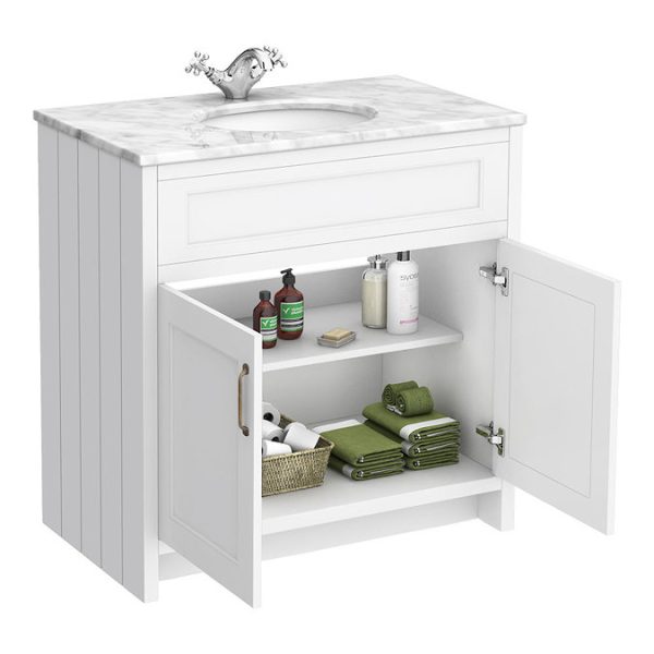 Chatsworth White 810mm Vanity with White Marble Basin Top - Image 5