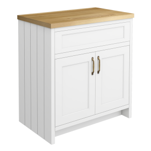 Chatsworth 810mm Traditional White Countertop Vanity with Beech Worktop & Antique Brass Handles