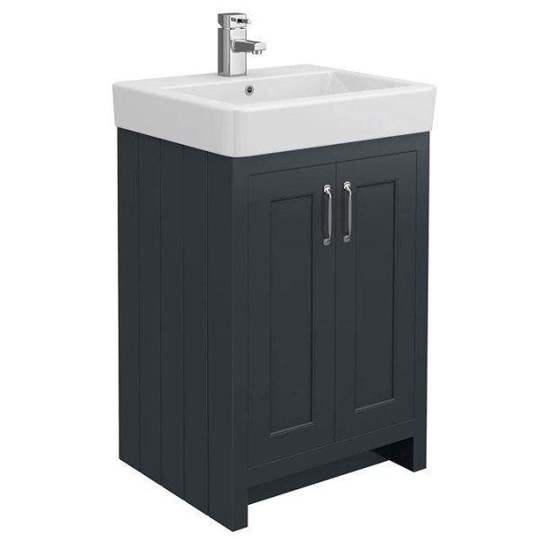 Chatsworth Traditional Graphite 560mm Vanity Sink + 300mm Cupboard Unit - Image 8