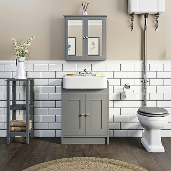 The Bath Co. Camberley 600mm Satin Grey Floor Standing Vanity Unit and Semi Recessed Basin - Image 2