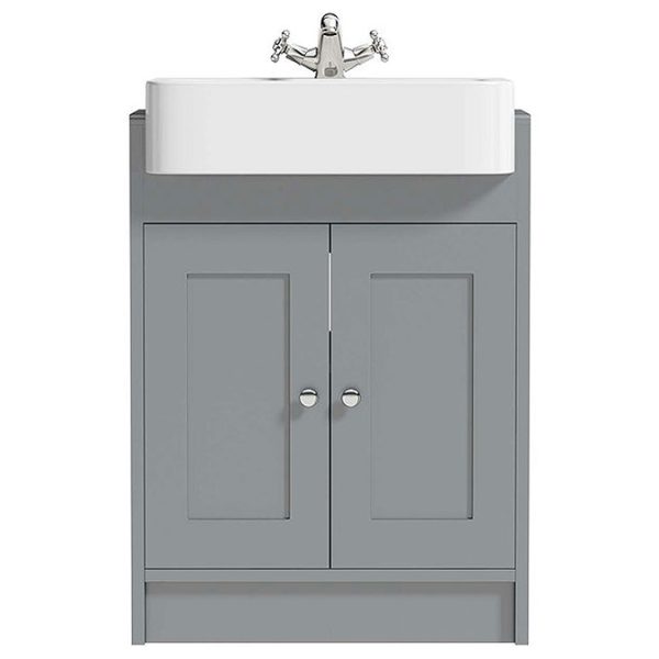 The Bath Co. Camberley 600mm Satin Grey Floor Standing Vanity Unit and Semi Recessed Basin - Image 5