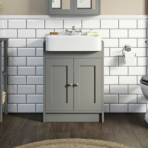 The Bath Co. Camberley 600mm Satin Grey Floor Standing Vanity Unit and Semi Recessed Basin