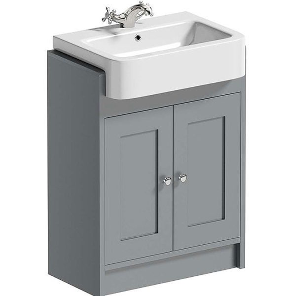 The Bath Co. Camberley 600mm Satin Grey Floor Standing Vanity Unit and Semi Recessed Basin - Image 4