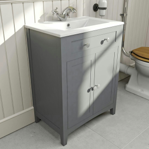 The Bath Co. Camberley Satin Grey 600mm Floor Standing Vanity Unit with Ceramic Basin
