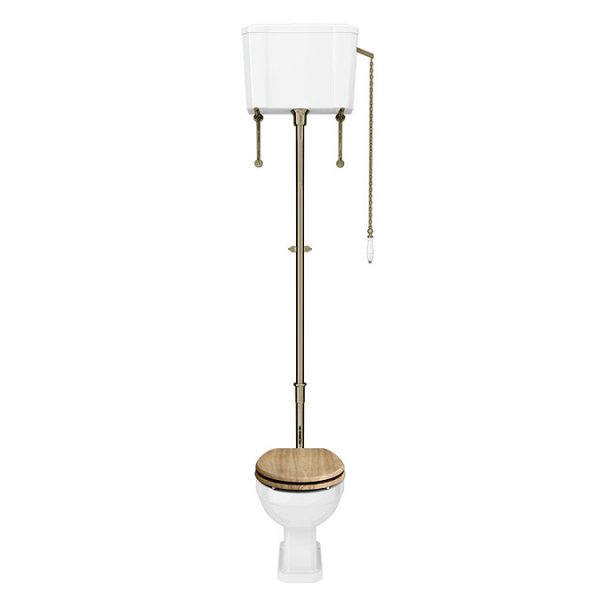Carlton Antique Brass Traditional High Level Toilet with Soft Close Seat - Image 2