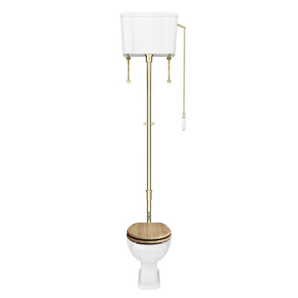 Carlton Brushed Brass Traditional High Level Toilet with Soft Close Seat - Image 2
