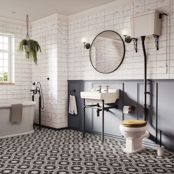Carlton Matt Black Traditional High Level Toilet with Soft Close Seat - Image 10