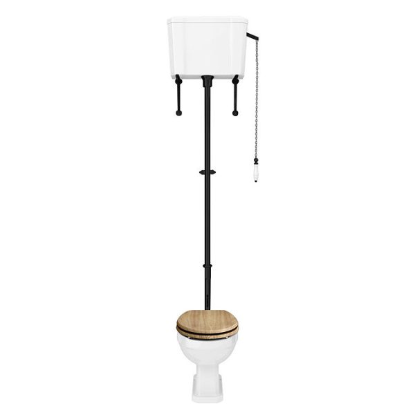 Carlton Matt Black Traditional High Level Toilet with Soft Close Seat - Image 2