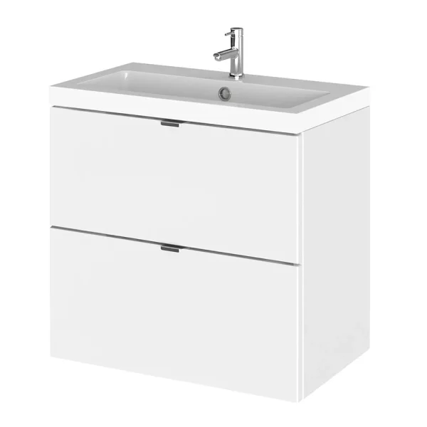 Hudson Reed 600mm Gloss White Full Depth Wall Hung 2 Drawer Unit & Basin