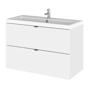 Hudson Reed Fusion 800mm Gloss White Full Depth Wall Hung 2 Drawer Unit & Basin