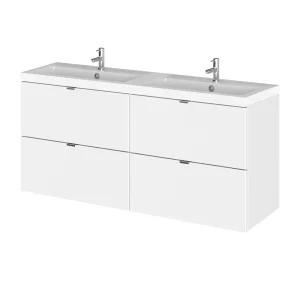 Hudson Reed 1200mm Gloss White Full Depth Wall Hung 4 Drawer Unit & Double Basin
