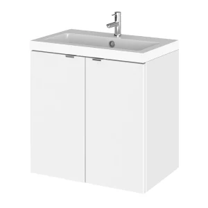 Hudson Reed Fusion 500mm Gloss White Full Depth Wall Hung 2 Door Unit & Basin