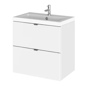 Hudson Reed Fusion 500mm Gloss White Full Depth Wall Hung 2 Drawer Unit & Basin