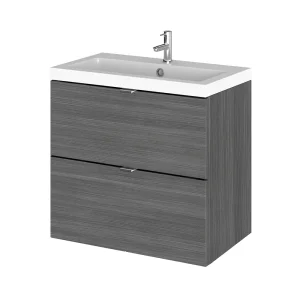 Hudson Reed 600mm Grey Avola Full Depth Wall Hung 2 Drawer Unit & Basin