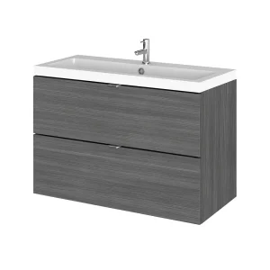 Hudson Reed Fusion 800mm Grey Avola Full Depth Wall Hung 2 Drawer Unit & Basin