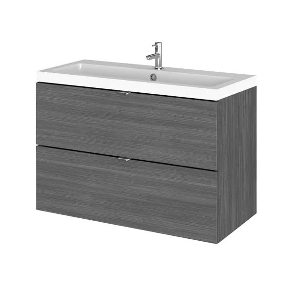 Hudson Reed Fusion 800mm Grey Avola Full Depth Wall Hung 2 Drawer Unit & Basin