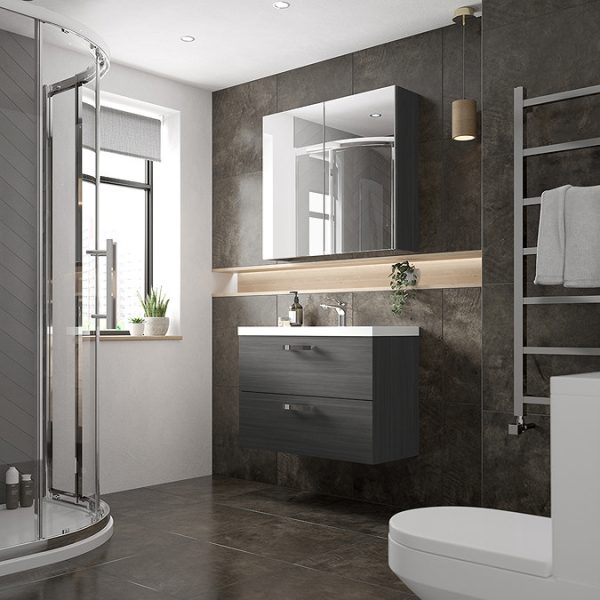 Hudson Reed Fusion 800mm Grey Avola Full Depth Wall Hung 2 Drawer Unit & Basin - Image 3