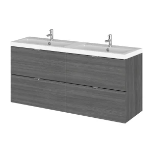 Hudson Reed 1200mm Grey Avola Full Depth Wall Hung 4 Drawer Unit & Double Basin