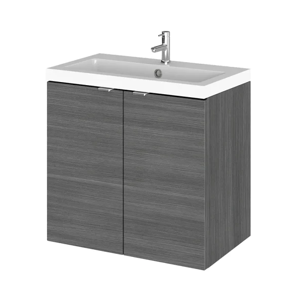 Hudson Reed 600mm Grey Avola Full Depth Wall Hung 2 Door Unit & Basin