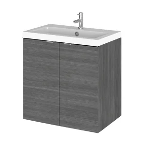 Hudson Reed Fusion 500mm Grey Avola Full Depth Wall Hung 2 Door Unit & Basin