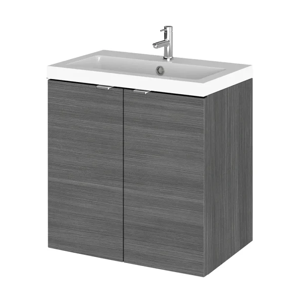 Hudson Reed Fusion 500mm Grey Avola Full Depth Wall Hung 2 Door Unit & Basin