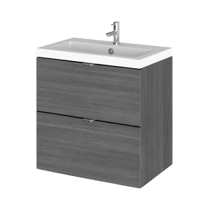 Hudson Reed Fusion 500mm Grey Avola Full Depth Wall Hung 2 Drawer Unit & Basin