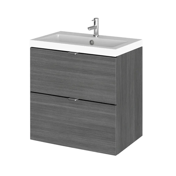Hudson Reed Fusion 500mm Grey Avola Full Depth Wall Hung 2 Drawer Unit & Basin