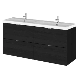 Hudson Reed 1200mm Hacienda Black Full Depth Wall Hung 4 Drawer Unit & Double Basin
