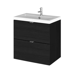 Hudson Reed Fusion 500mm Hacienda Black Full Depth Wall Hung 2 Drawer Unit & Basin