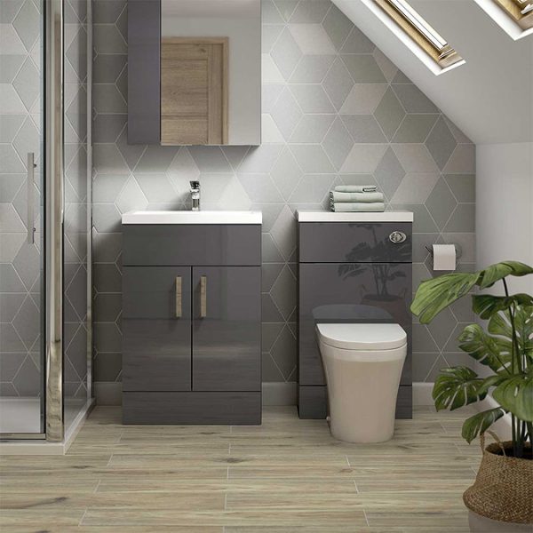 Hudson Reed Fusion Gloss Grey 605x360mm Vanity Unit & Basin - Image 4