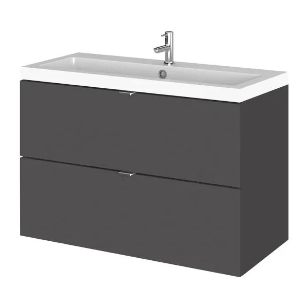 Hudson Reed Fusion 800mm Gloss Grey Full Depth Wall Hung 2 Drawer Unit & Basin