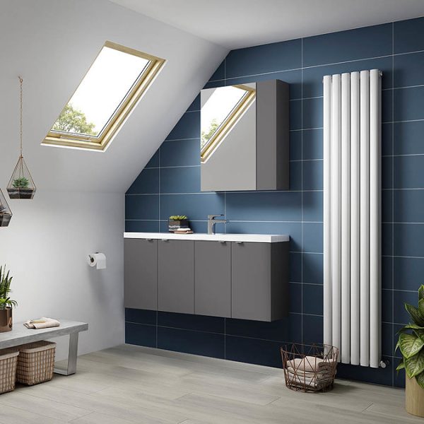 Hudson Reed 1200mm Gloss Grey Wall Hung Compact Combination Unit (600 Vanity x 2) - Image 2