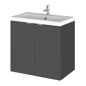 Hudson Reed 600mm Gloss Grey Full Depth Wall Hung 2 Door Unit & Basin