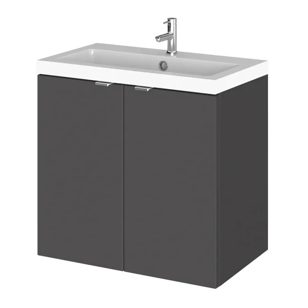 Hudson Reed 600mm Gloss Grey Full Depth Wall Hung 2 Door Unit & Basin