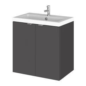 Hudson Reed Fusion 500mm Gloss Grey Full Depth Wall Hung 2 Door Unit & Basin