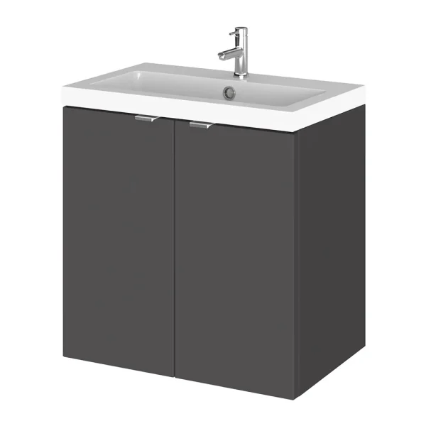 Hudson Reed Fusion 500mm Gloss Grey Full Depth Wall Hung 2 Door Unit & Basin