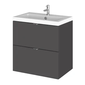 Hudson Reed Fusion 500mm Gloss Grey Full Depth Wall Hung 2 Drawer Unit & Basin