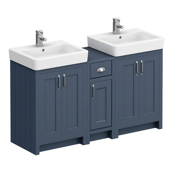 Chatsworth Traditional Blue Double Basin Vanity + Cupboard Combination Unit - Image 3