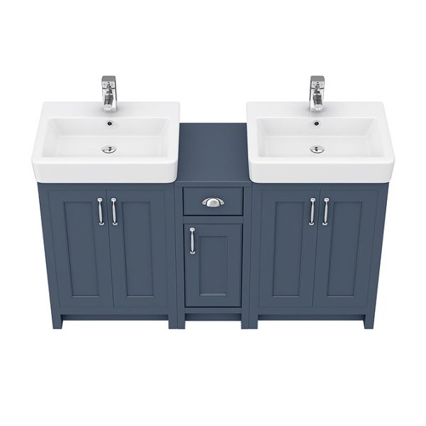 Chatsworth Traditional Blue Double Basin Vanity + Cupboard Combination Unit - Image 4