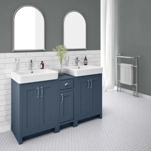 Chatsworth Traditional Blue Double Basin Vanity + Cupboard Combination Unit