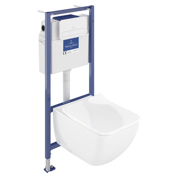 Villeroy & Boch Viconnect Pro 2.0 Toilet Frame with Venticello Wall Mounted Toilet and White Flush Plate - Image 3