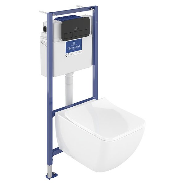 Villeroy & Boch Viconnect Pro 2.0 Toilet Frame with Venticello Wall Mounted Toilet and Matt Black Flush Plate - Image 3