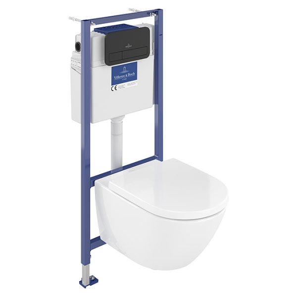 Villeroy & Boch Viconnect Pro 2.0 Toilet Frame with Subway 3.0 Twistflush Wall Mounted Toilet and Matt Black Flush Plate - Image 3
