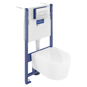 Villeroy & Boch ViConnect Pro S Toilet Frame with Arto Wall Hung Toilet Combi Pack and Chrome Flush Plate